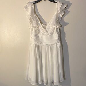 Sleeveless White Ruffle V-Neck Mini Dress